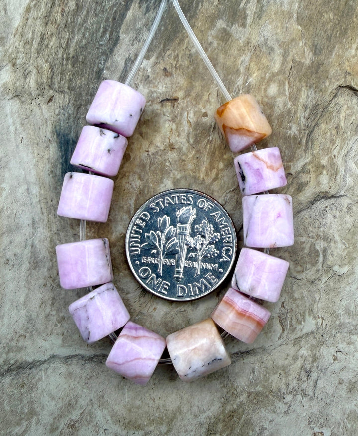 Pink Aragonite Tube Beads 7x6-7x8mm ONE set of 12 Beads