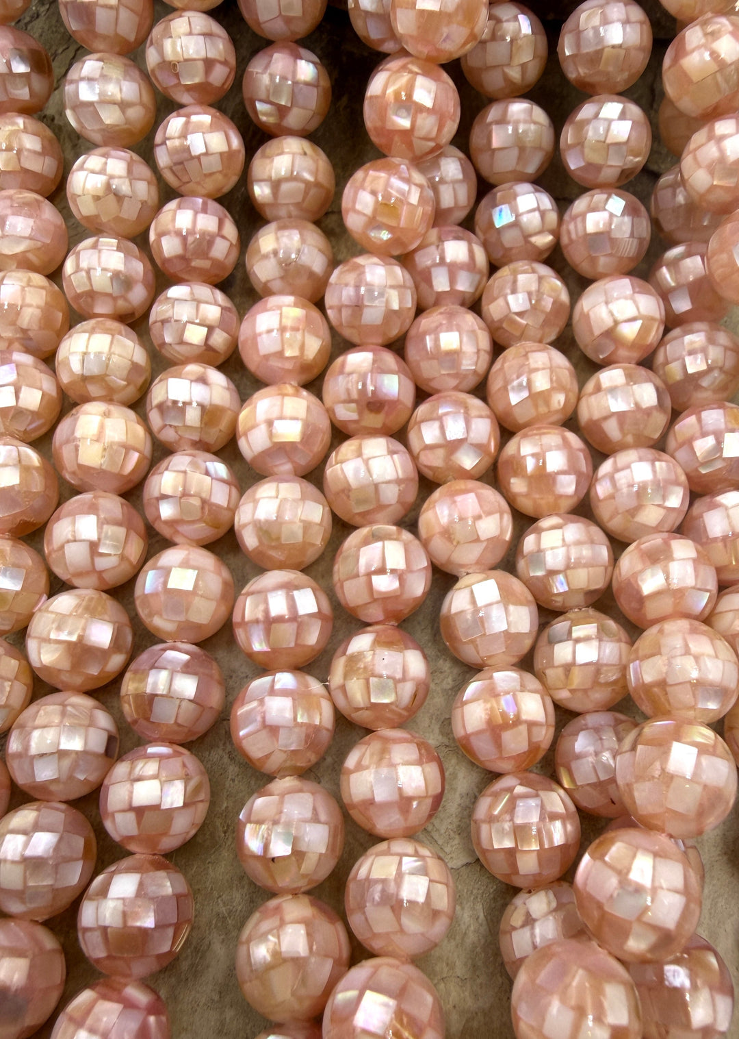 Pink Mother Of Pearl In Resin 10mm Disco Ball Beads 16 Inch