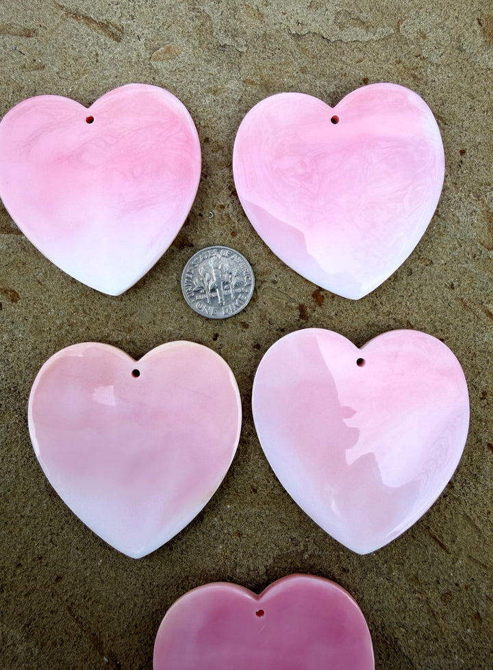 Pink Queen Conch BIG Heart Shaped Focal Pendant Bead 50mm