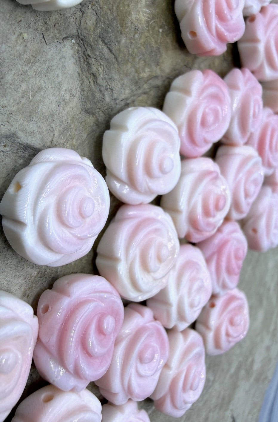 Pink Queen Conch Carved Rose Beads 12mm Package of 5 Beads