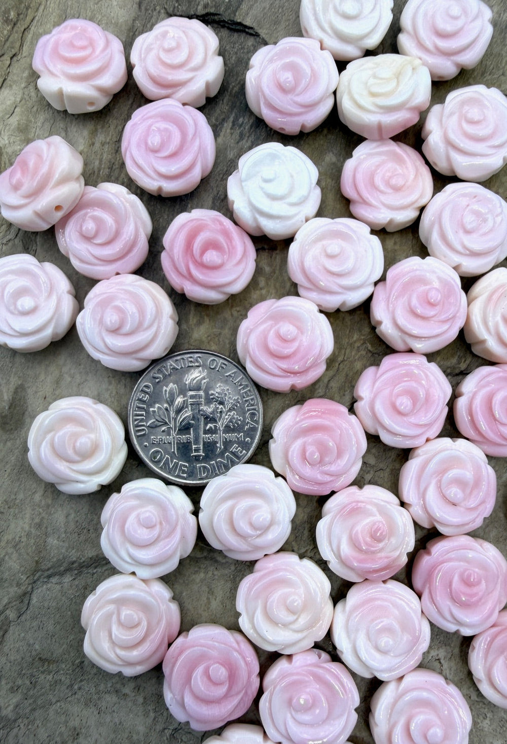 Pink Queen Conch Carved Rose Beads 12mm Package of 5 Beads