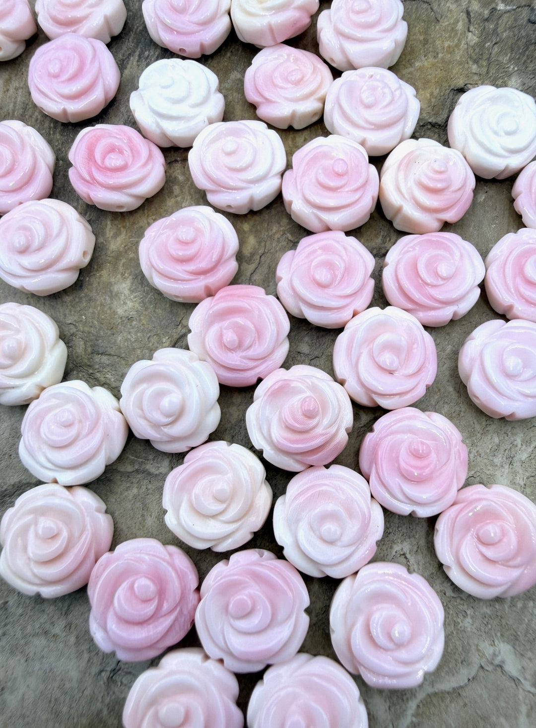 Pink Queen Conch Carved Rose Beads 12mm Package of 5 Beads