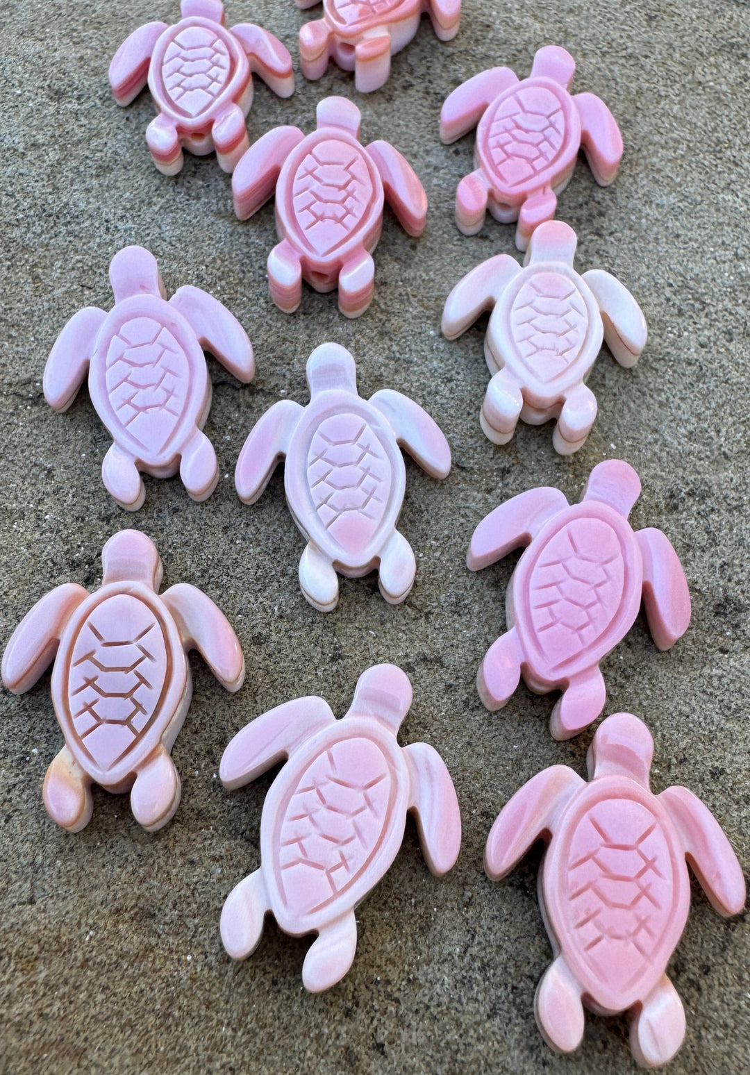 Pink Queen Conch Carved Turtle Beads Package of 2 Beads
