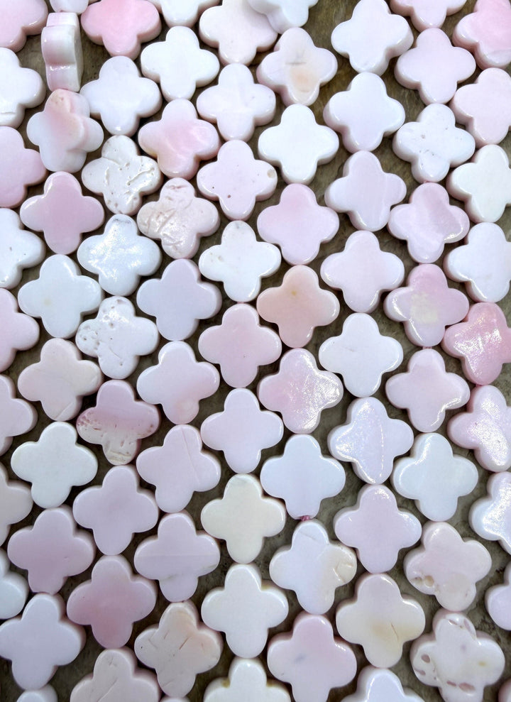 Pink Queen Conch Shell 10mm Quatrefoil Beads 16 inch
