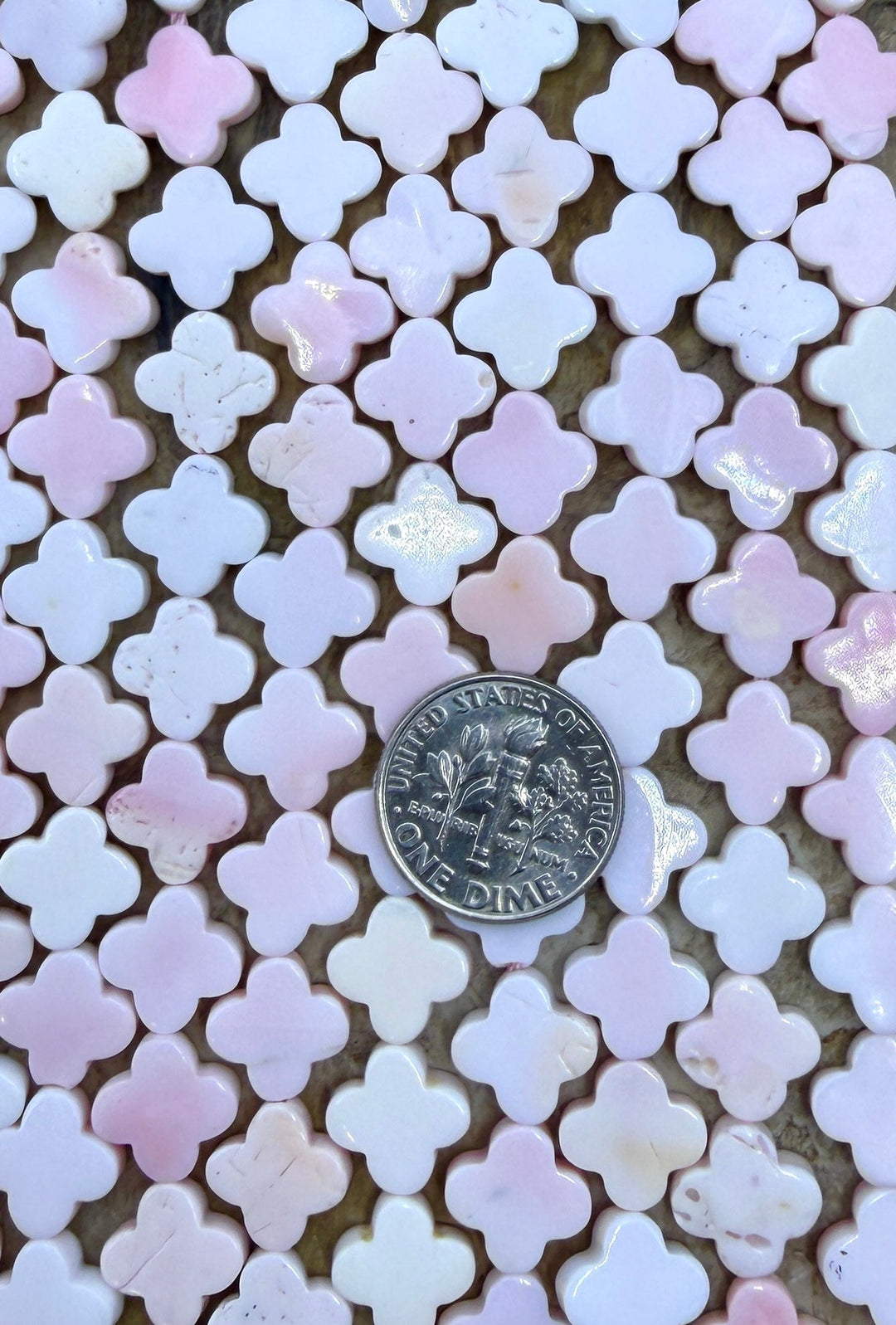 Pink Queen Conch Shell 10mm Quatrefoil Beads 16 inch