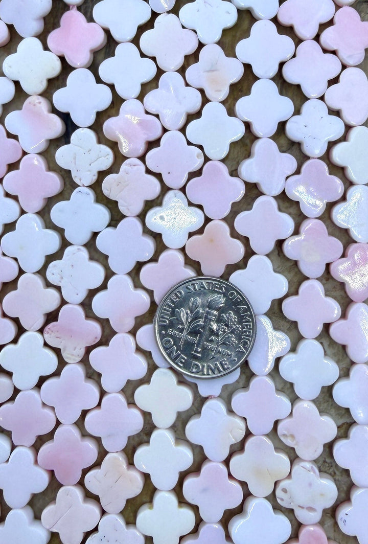 Pink Queen Conch Shell 10mm Quatrefoil Beads 16 inch