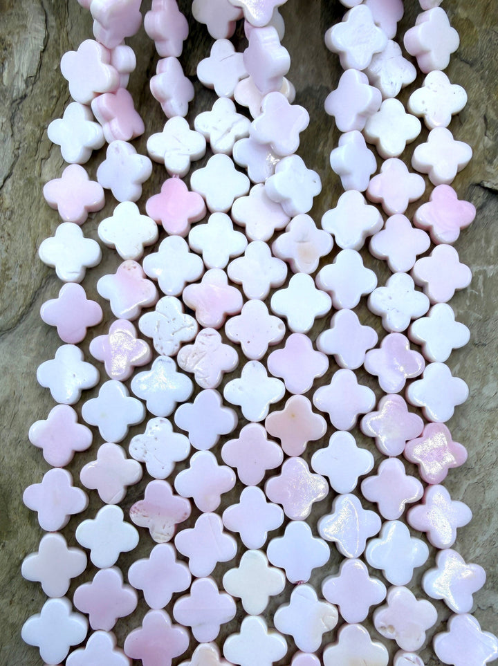 Pink Queen Conch Shell 10mm Quatrefoil Beads 16 inch