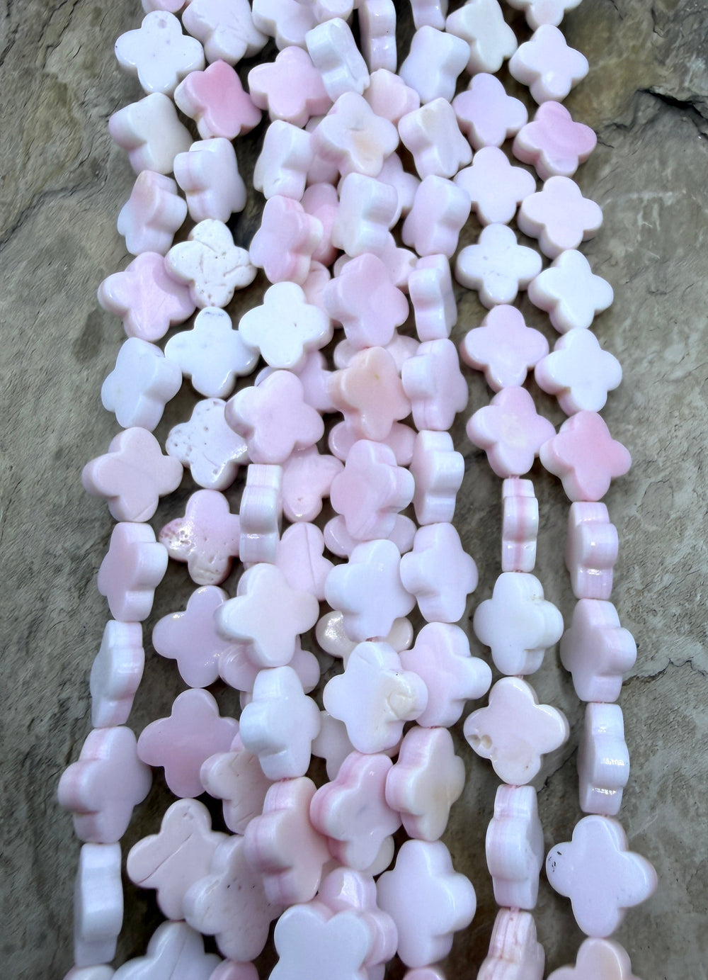 Pink Queen Conch Shell 10mm Quatrefoil Beads 16 inch