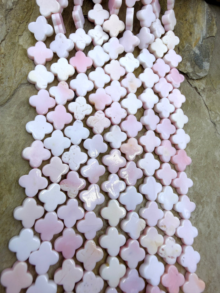 Pink Queen Conch Shell 10mm Quatrefoil Beads 16 inch