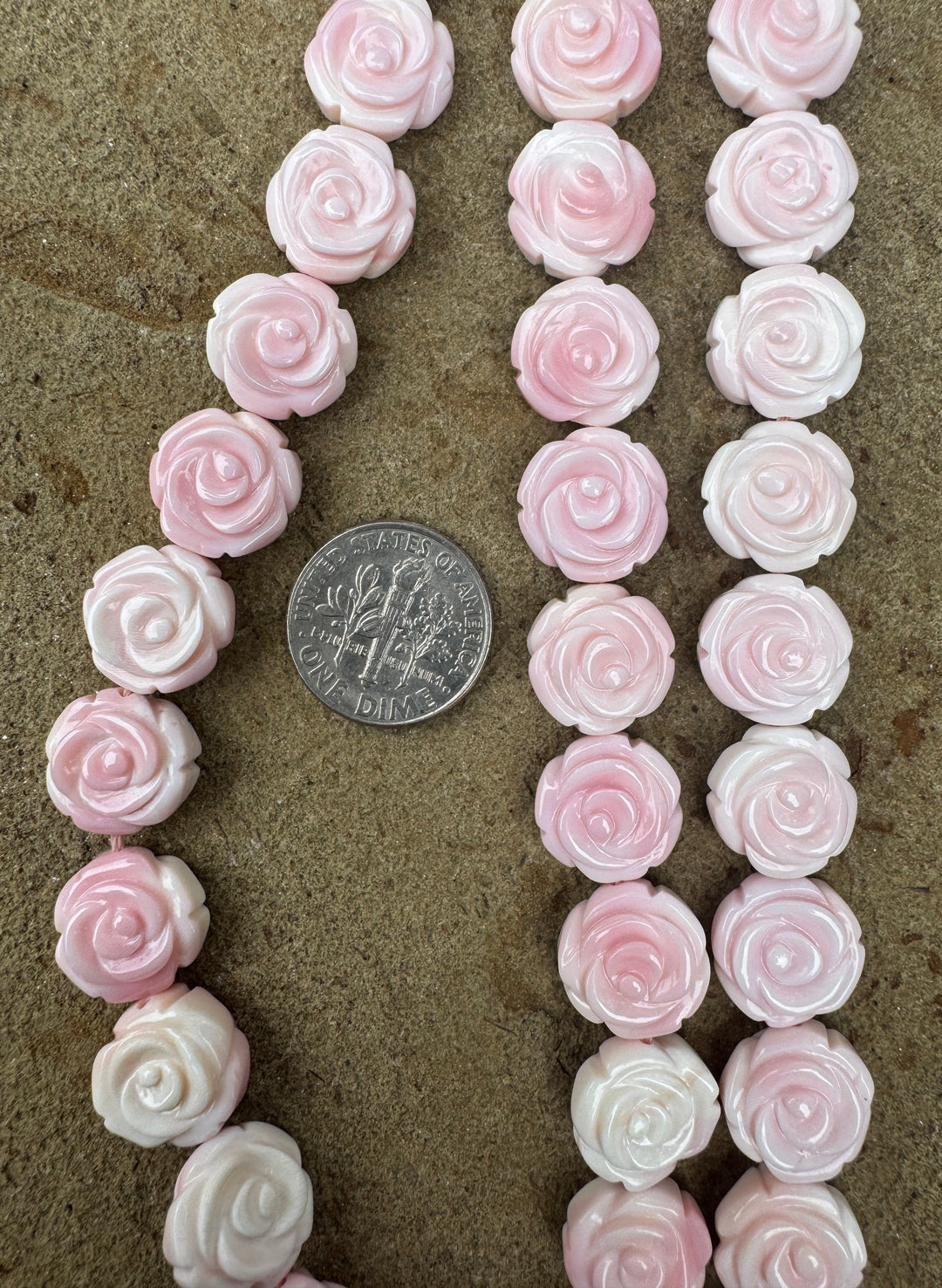 Pink Queen Conch Shell 12mm Carved Rose Bead Strand (16