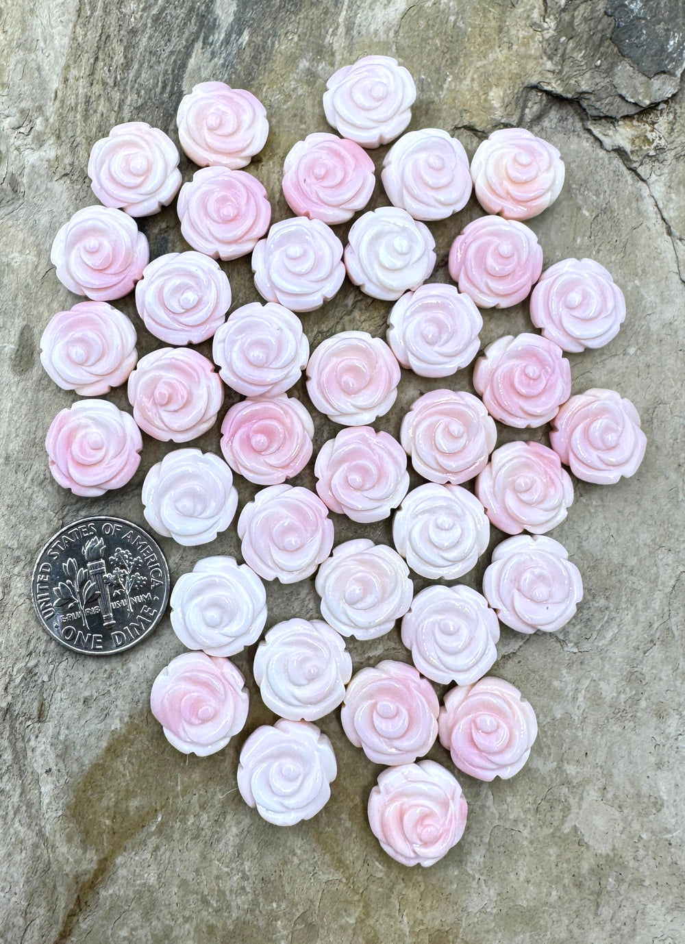 Pink Queen Conch Shell 12mm Carved Rose Bead Strand