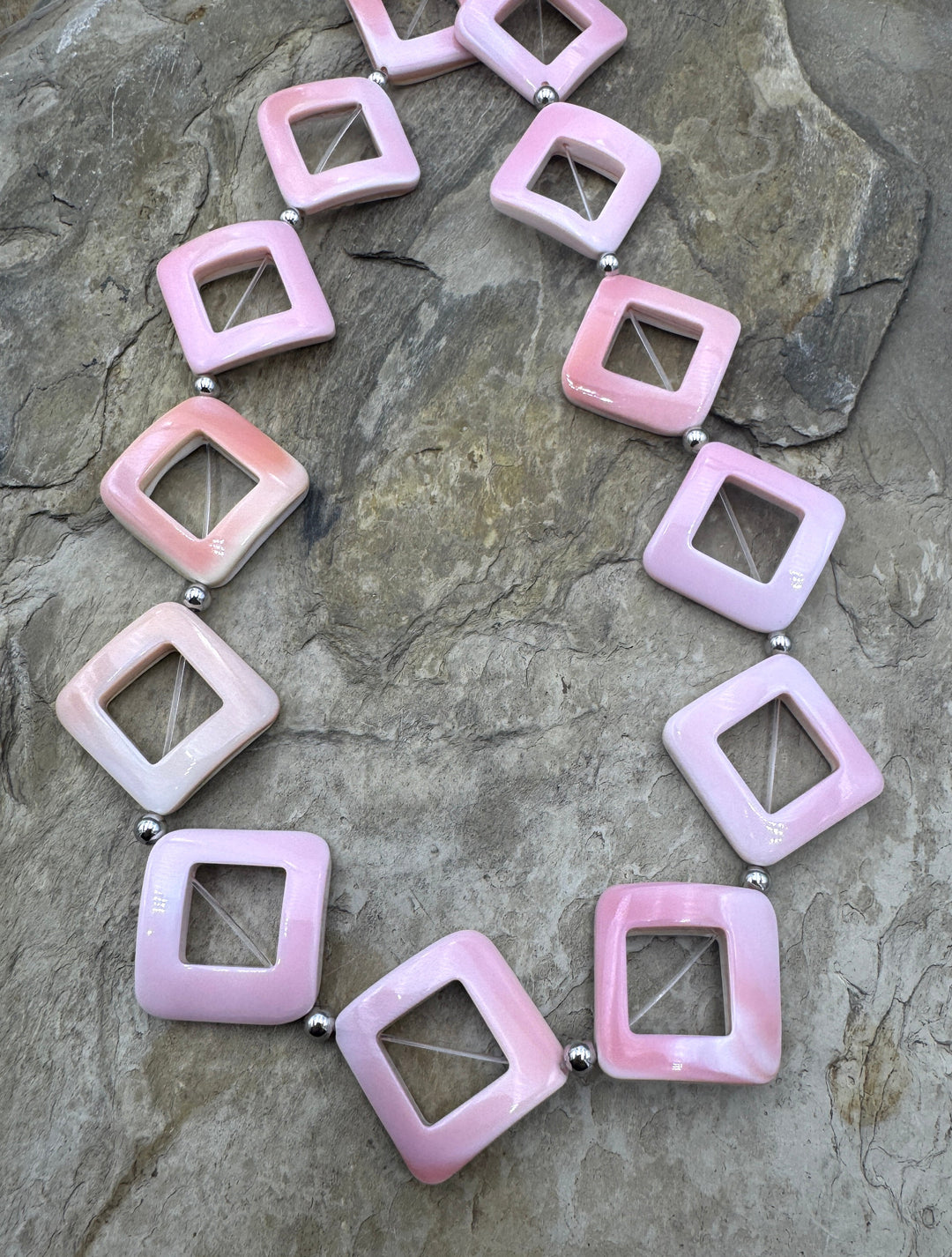 Pink Queen Conch Shell 27mm Diamond Shaped Bead Strand 16