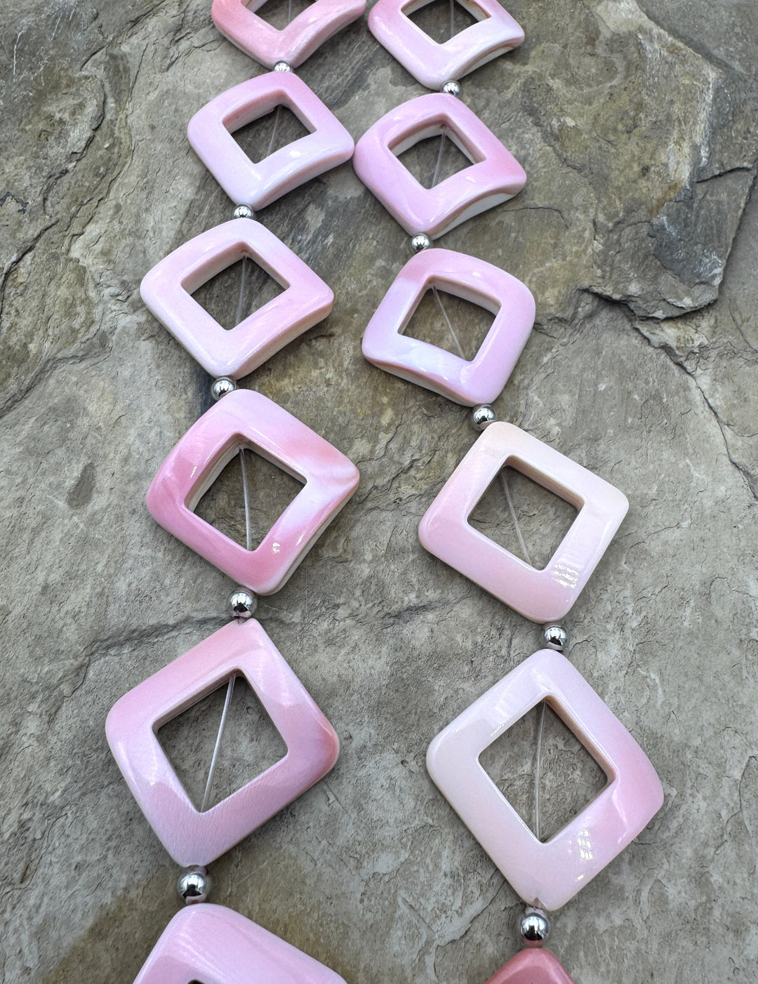 Pink Queen Conch Shell 27mm Diamond Shaped Bead Strand 16