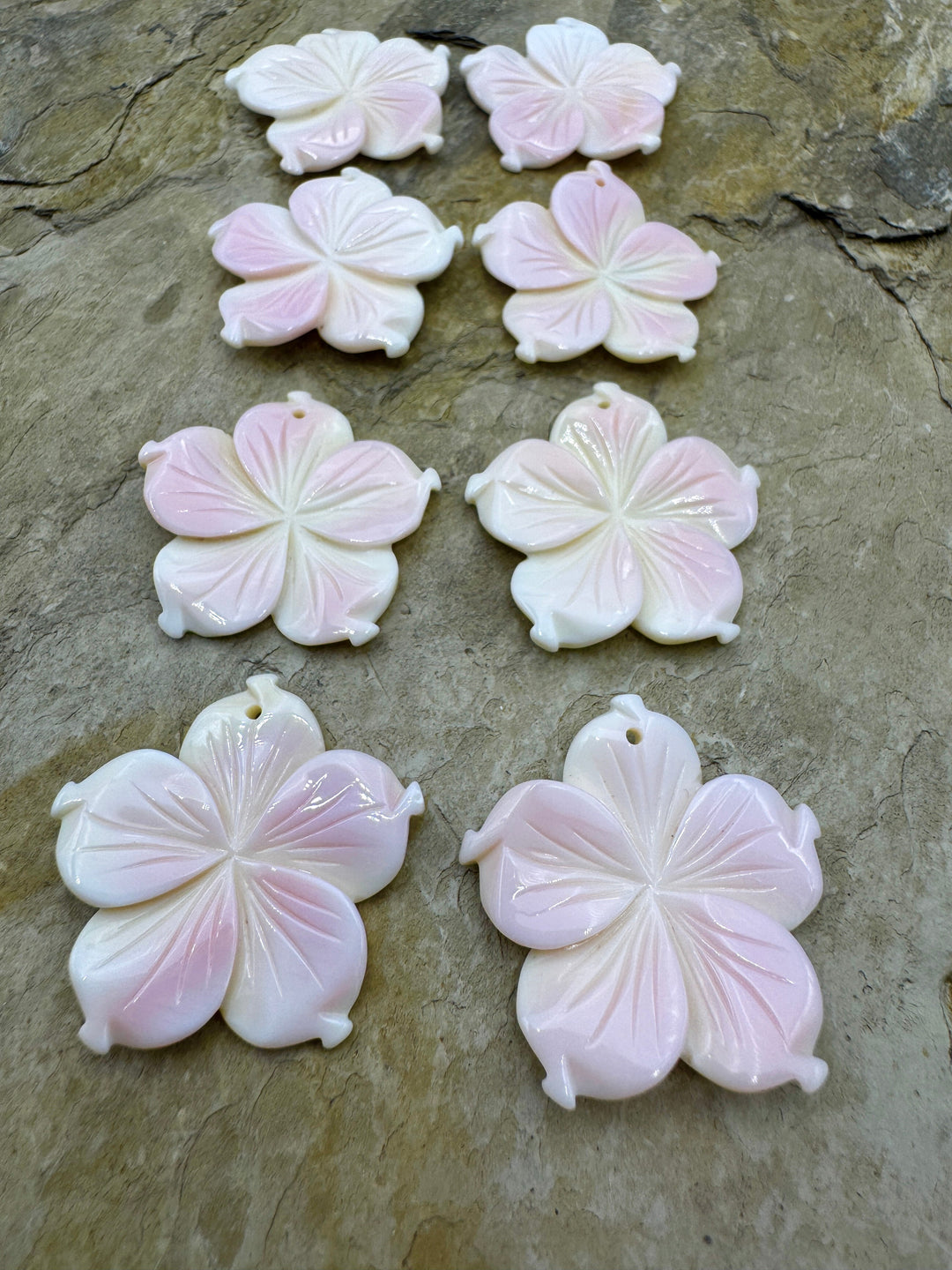 Pink Queen Conch Shell 30mm Carved Flower Earring Bead Pair