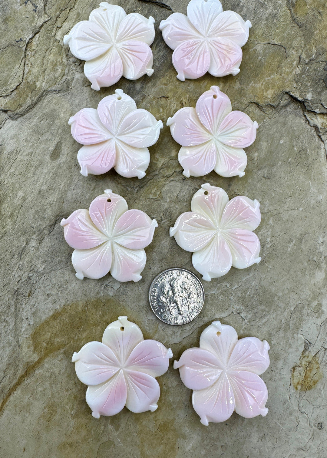 Pink Queen Conch Shell 30mm Carved Flower Earring Bead Pair