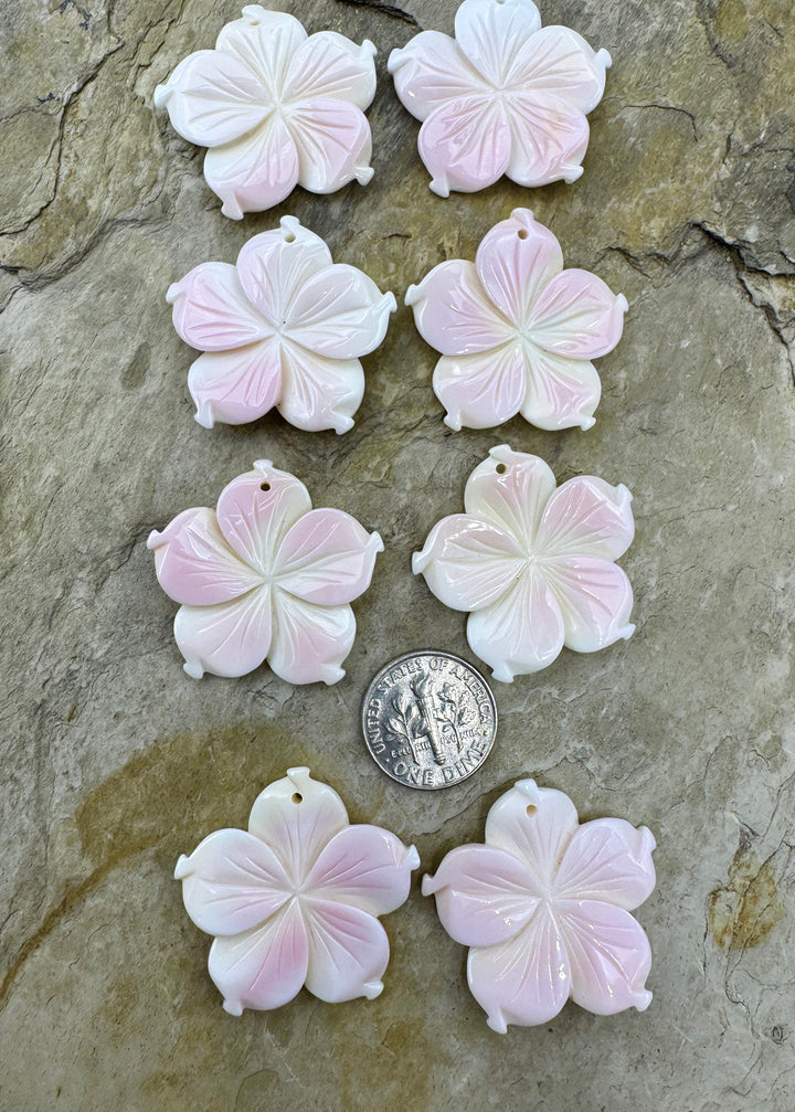 Pink Queen Conch Shell 30mm Carved Flower Earring Bead Pair