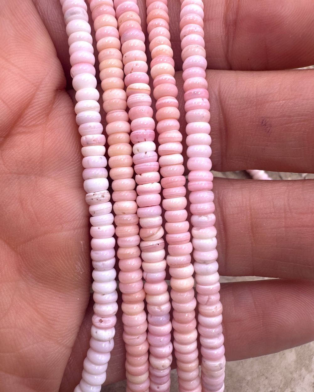 Pink Queen Conch Shell 4mm Button Bead Strand (16 inch