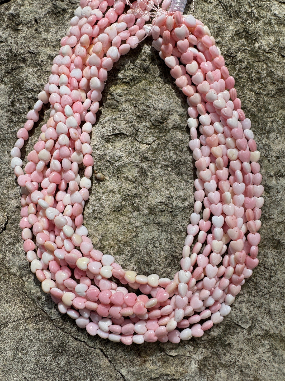 Pink Queen Conch Shell 6mm Heart Bead Strand (16 inch