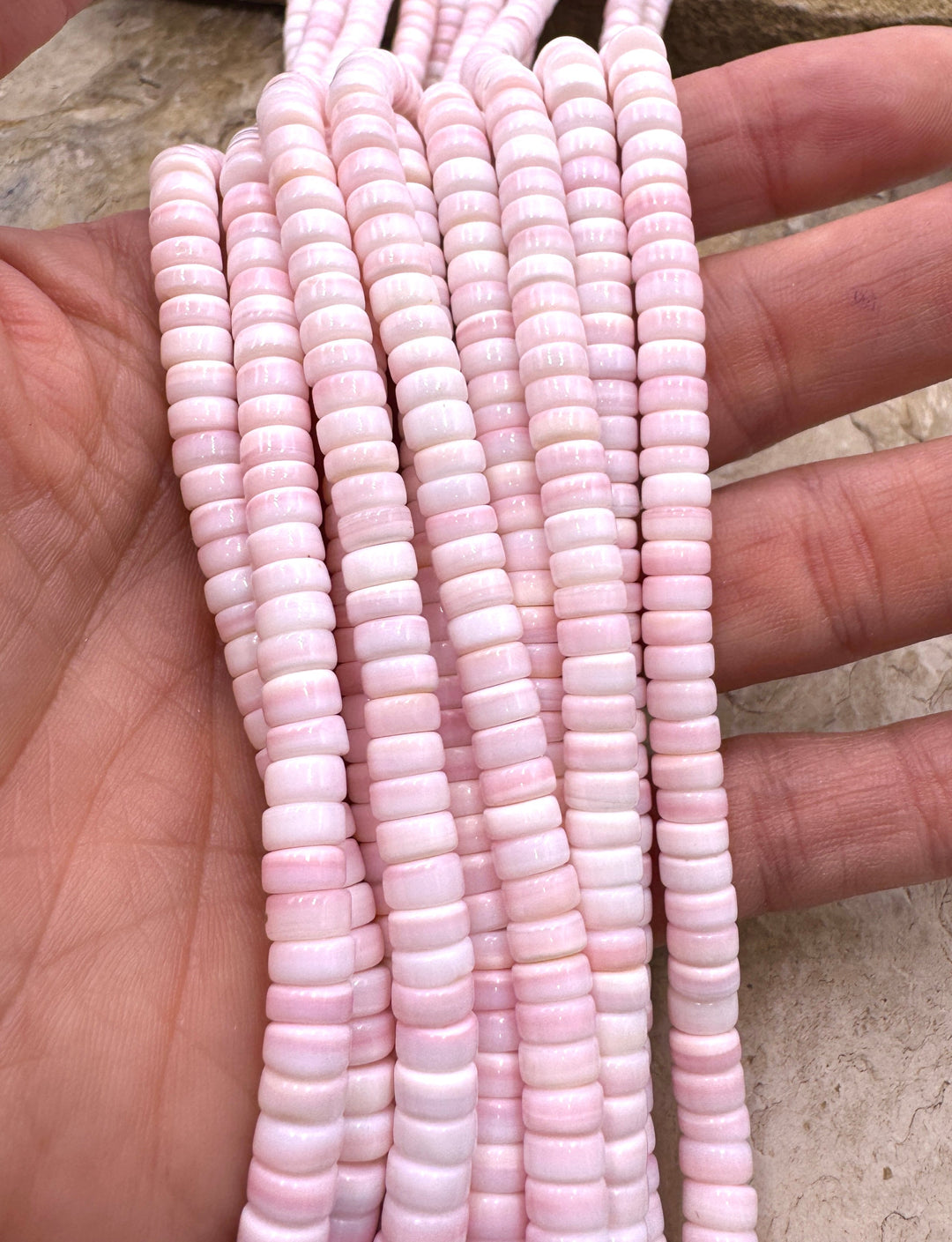 Pink Queen Conch Shell 6mm Heishi Bead Strand (16 inch