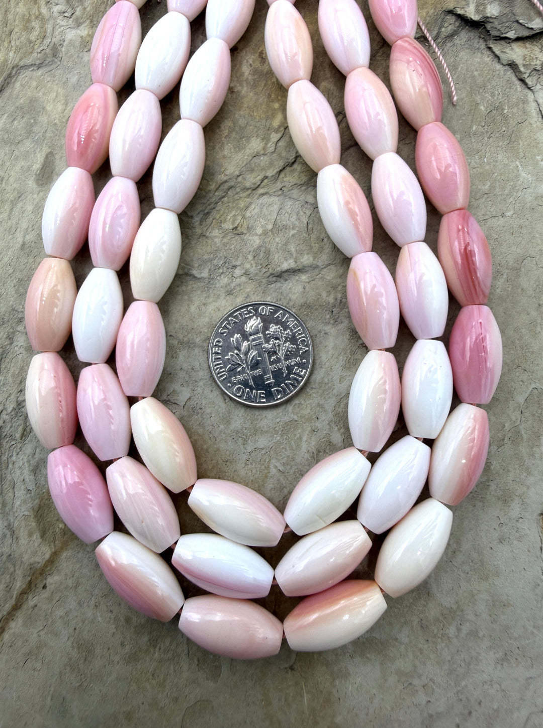 Pink Queen Conch Shell 6x8mm BIG Rice Beads 16 inch