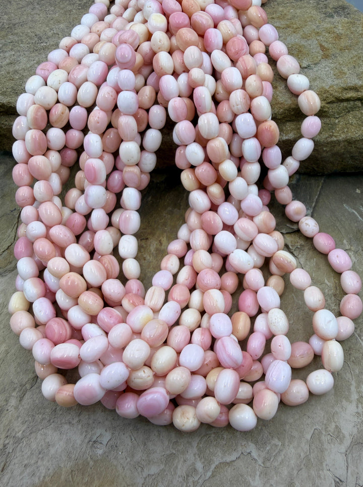 Pink Queen Conch Shell 6x8mm Rounded Nugget Bead Strand (16