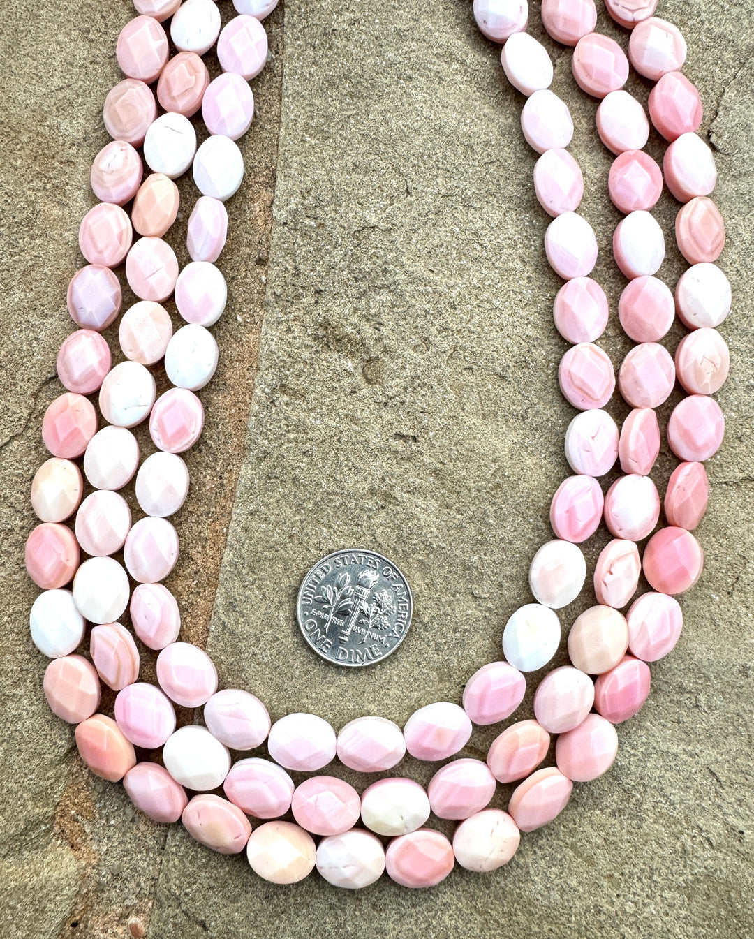 Pink Queen Conch Shell 8x10mm Faceted Flat Oval Bead Strand