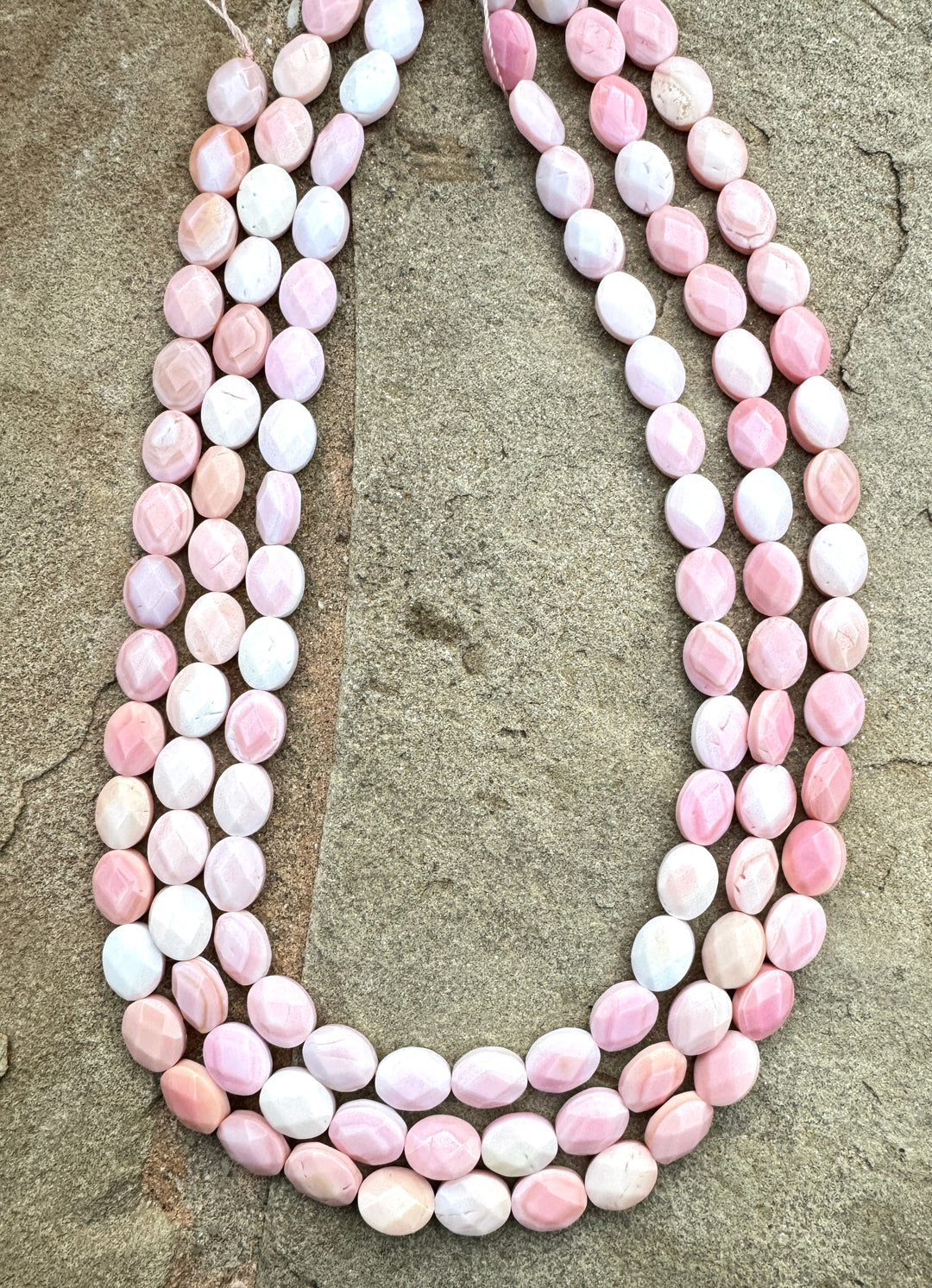Pink Queen Conch Shell 8x10mm Faceted Flat Oval Bead Strand