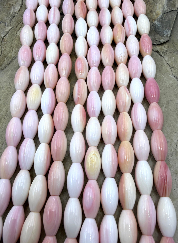 Pink Queen Conch Shell 8x15mm BIG Rice Beads 16 inch