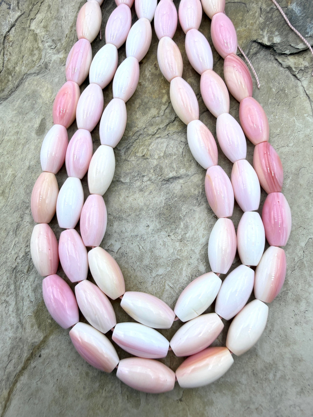 Pink Queen Conch Shell 8x15mm BIG Rice Beads 16 inch