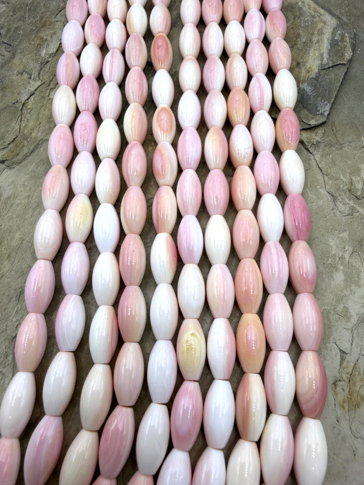 Pink Queen Conch Shell 8x15mm BIG Rice Beads 16 inch