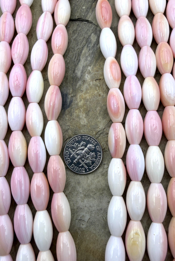 Pink Queen Conch Shell 8x15mm BIG Rice Beads 16 inch