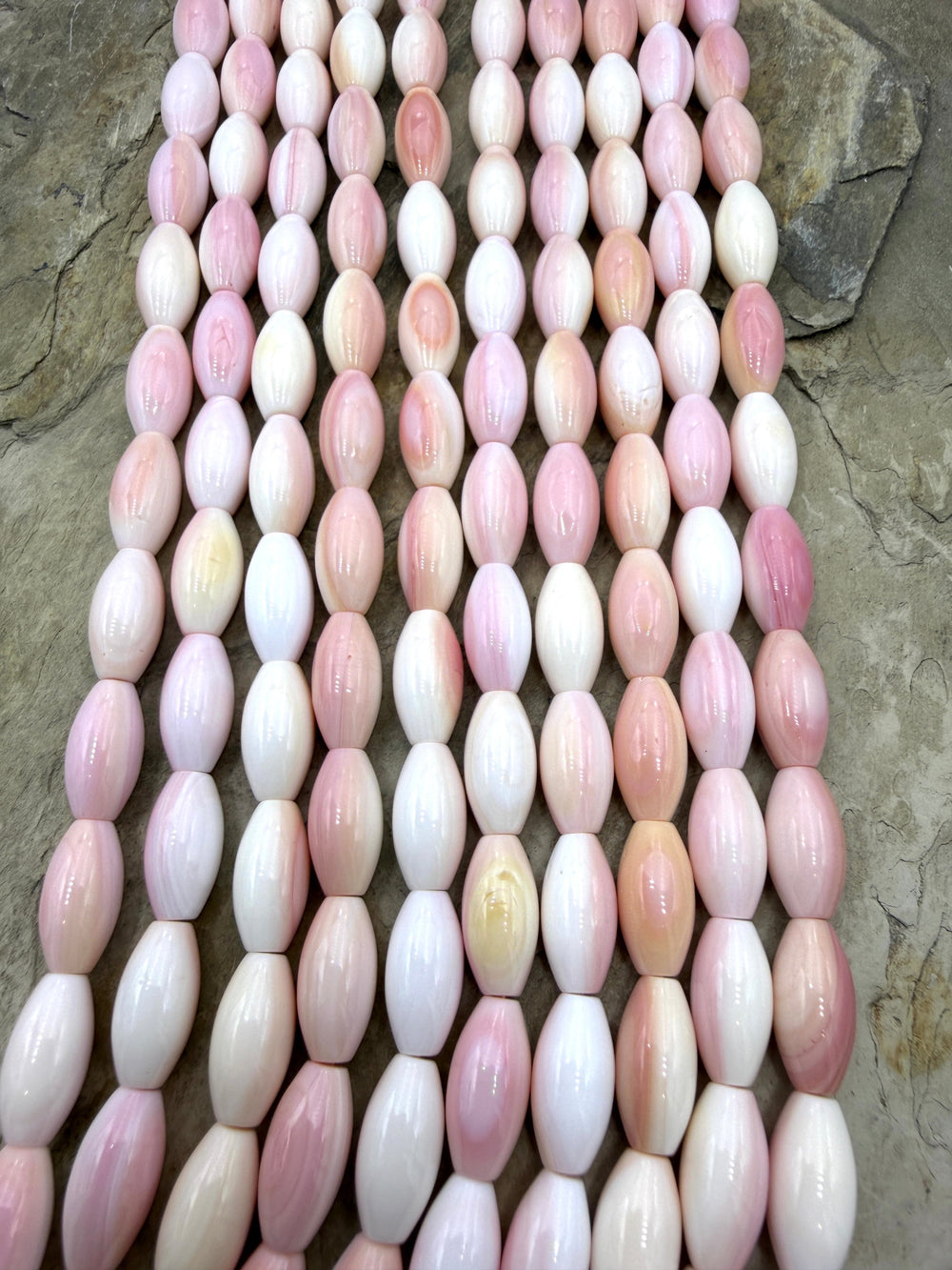 Pink Queen Conch Shell 8x15mm BIG Rice Beads 16 inch