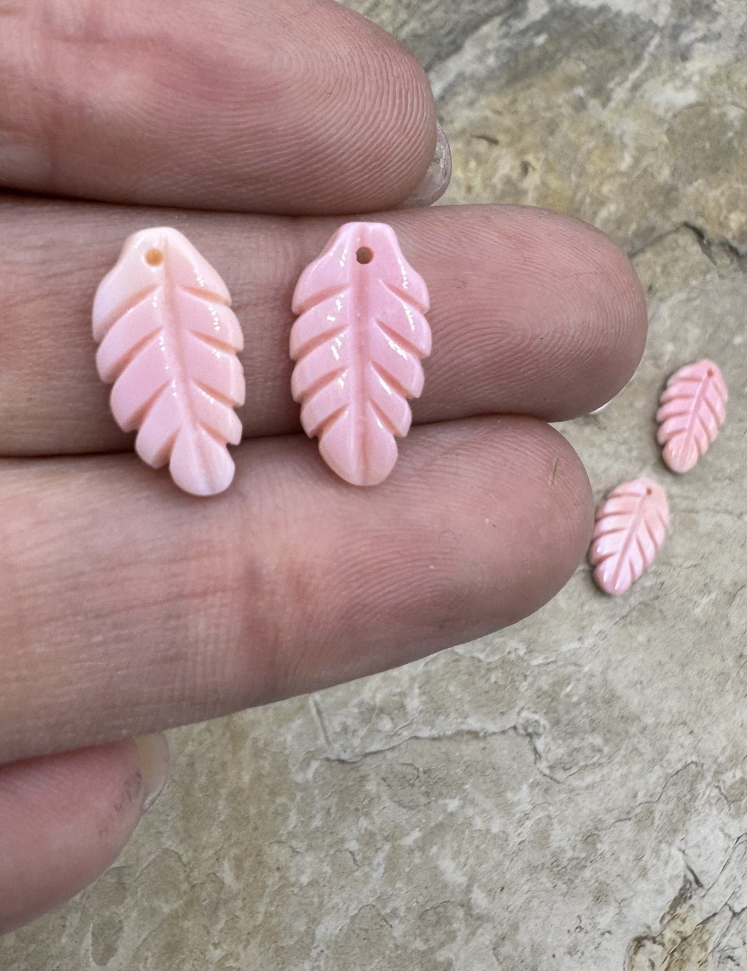 Pink Queen Conch Shell 8x15mm Carved Feather Earring Pair