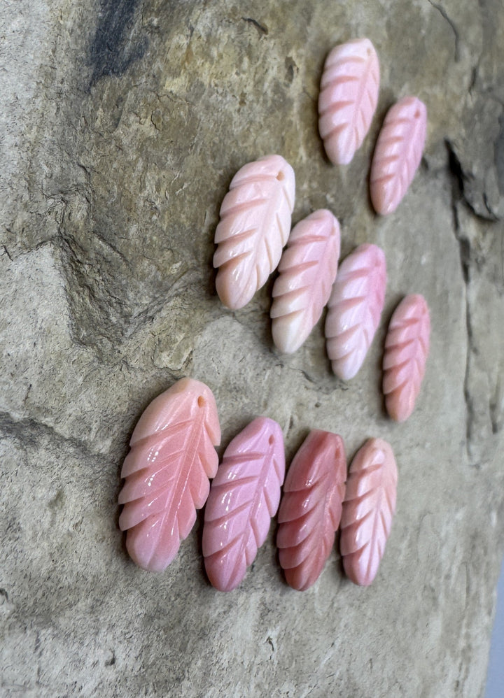 Pink Queen Conch Shell 8x15mm Carved Feather Earring Pair