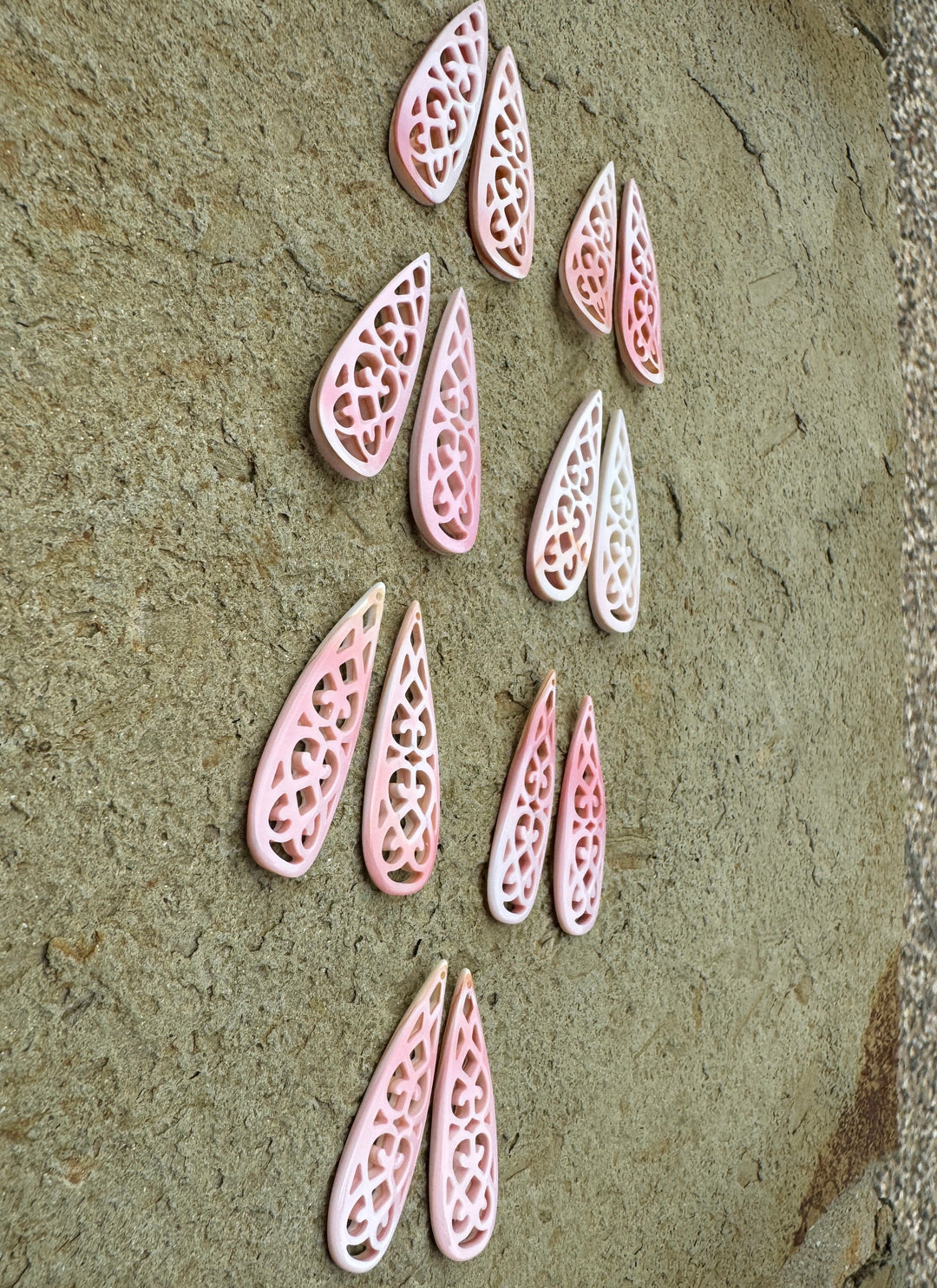 Pink Queen Conch Shell Carved Earring Bead Pairs 15x45mm