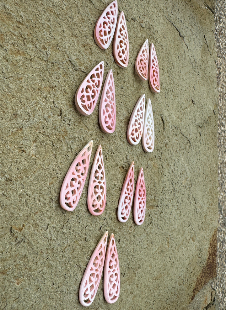 Pink Queen Conch Shell Carved Earring Bead Pairs 15x45mm