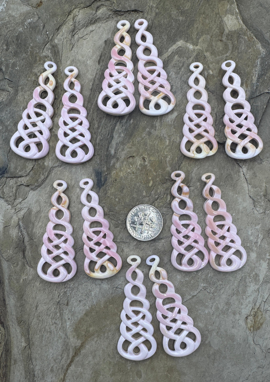 Pink Queen Conch Shell Carved Earring Bead Pairs 8x50mm