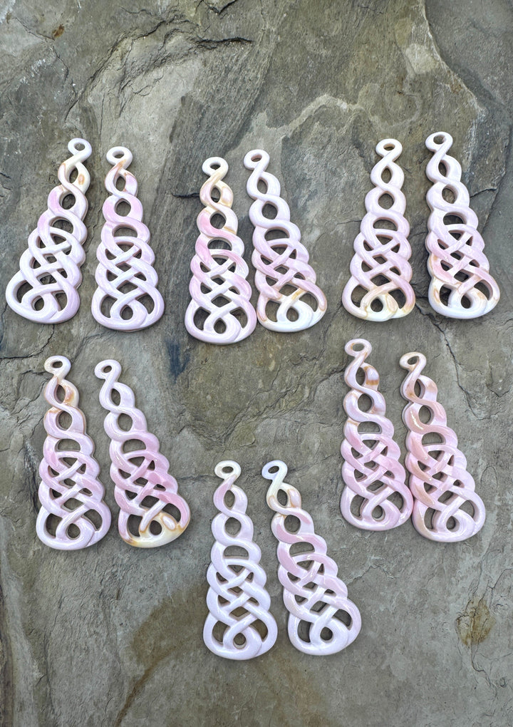 Pink Queen Conch Shell Carved Earring Bead Pairs 8x50mm