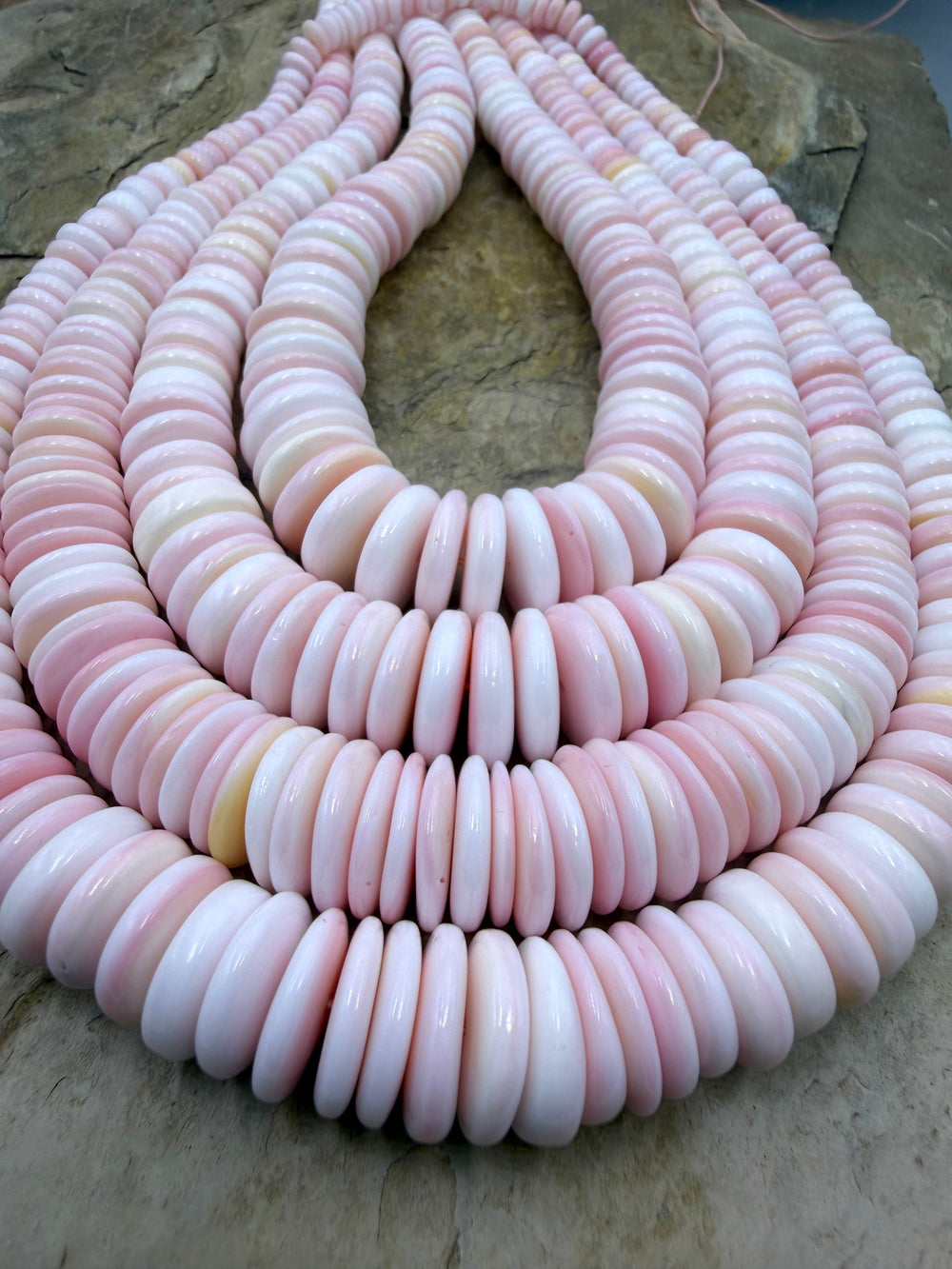 Pink Queen Conch Shell Graduated Disc Beads 6-14mm 16 inch