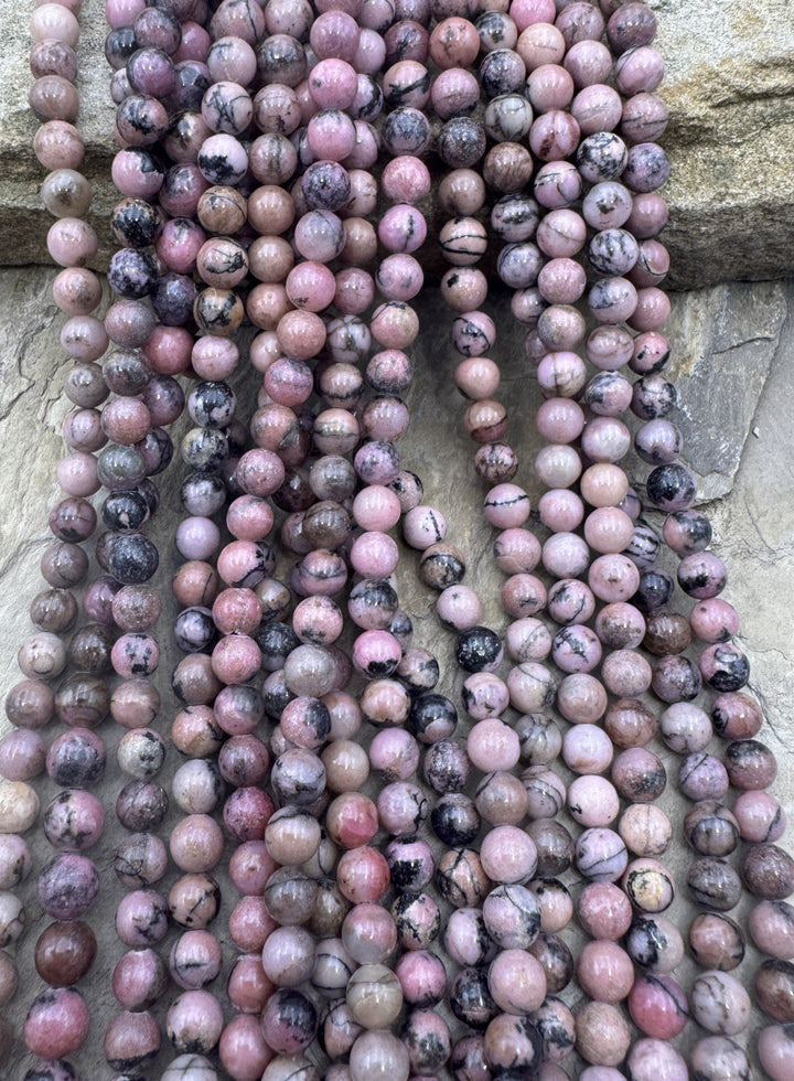 Pink Rhodonite 6mm Round Beads 16 inch Strand Rhodonite