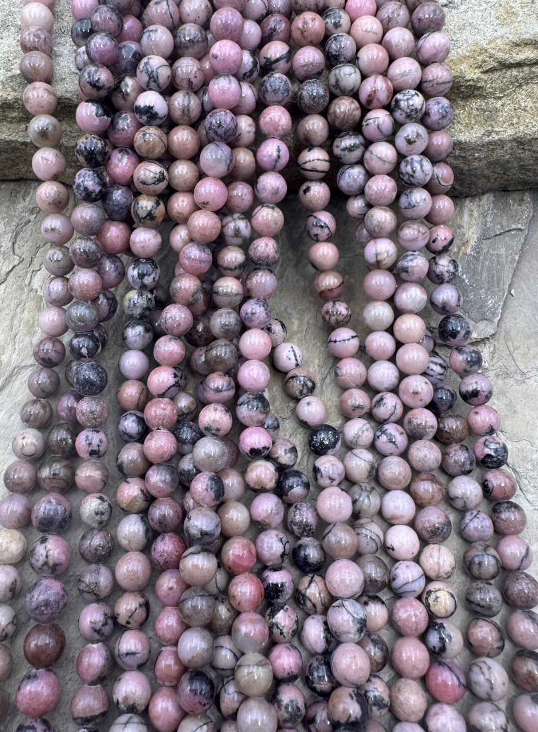 Pink Rhodonite 6mm Round Beads 16 inch Strand - Rhodonite