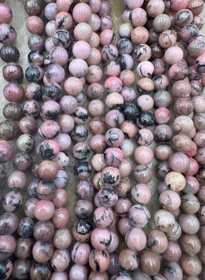 Pink Rhodonite 6mm Round Beads 16 inch Strand - Rhodonite