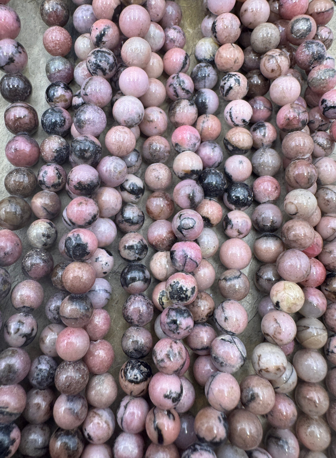 Pink Rhodonite 6mm Round Beads 16 inch Strand Rhodonite