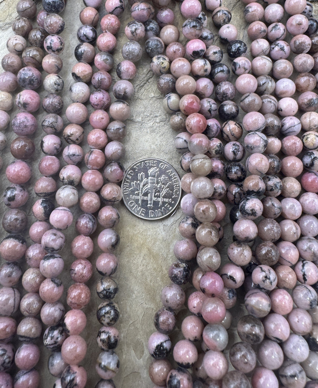 Pink Rhodonite 6mm Round Beads 16 inch Strand - Rhodonite