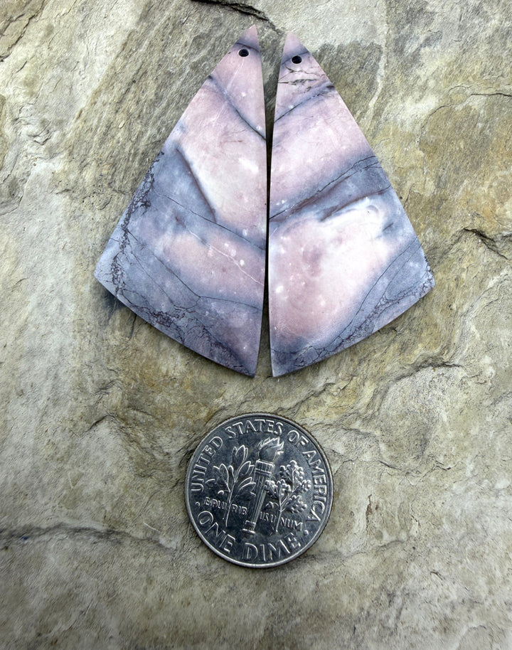 Pink Stromatolite BIG Matching Earring Slab Bead Pair