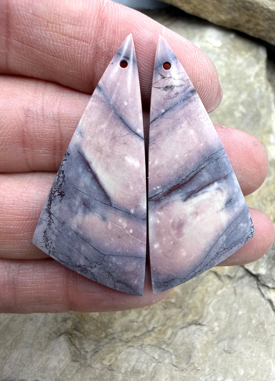 Pink Stromatolite BIG Matching Earring Slab Bead Pair