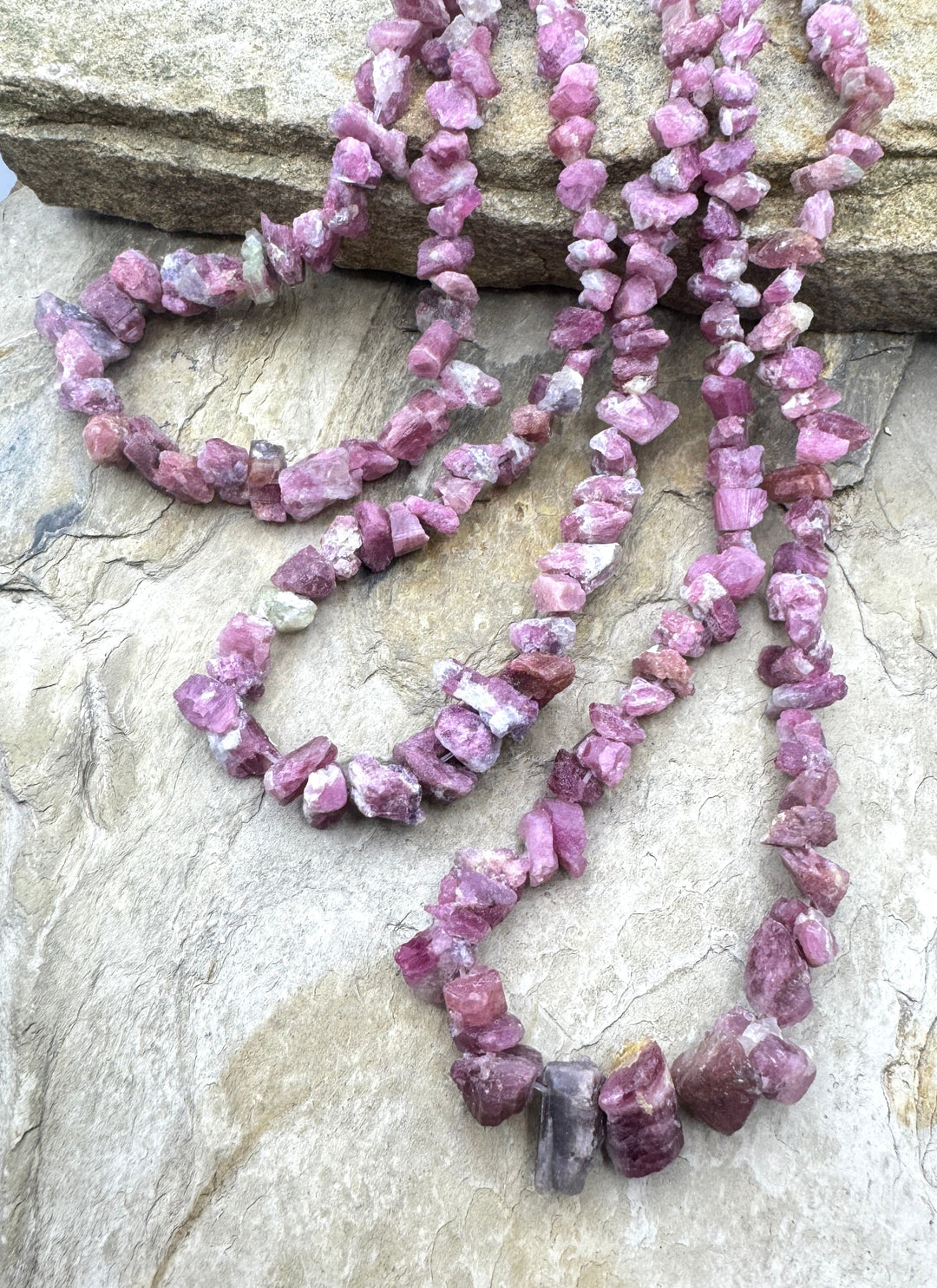 Pink Tourmaline Rough Cut Graduated 6-14mm Beads 15 inch