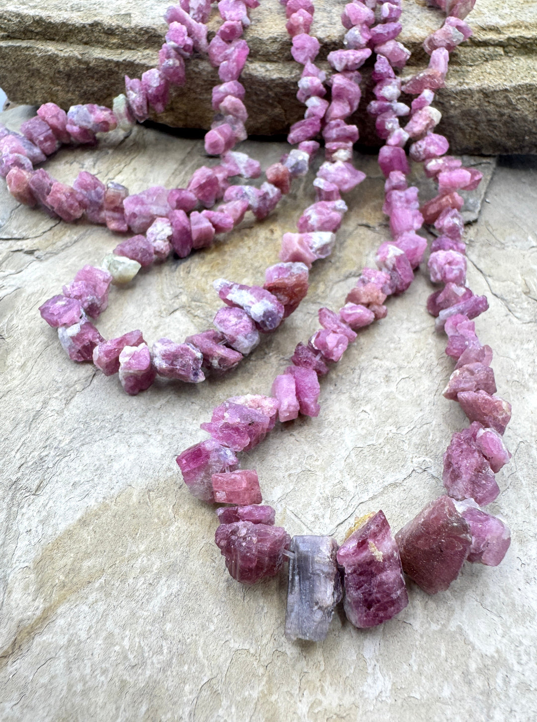 Pink Tourmaline Rough Cut Graduated 6-14mm Beads 15 inch