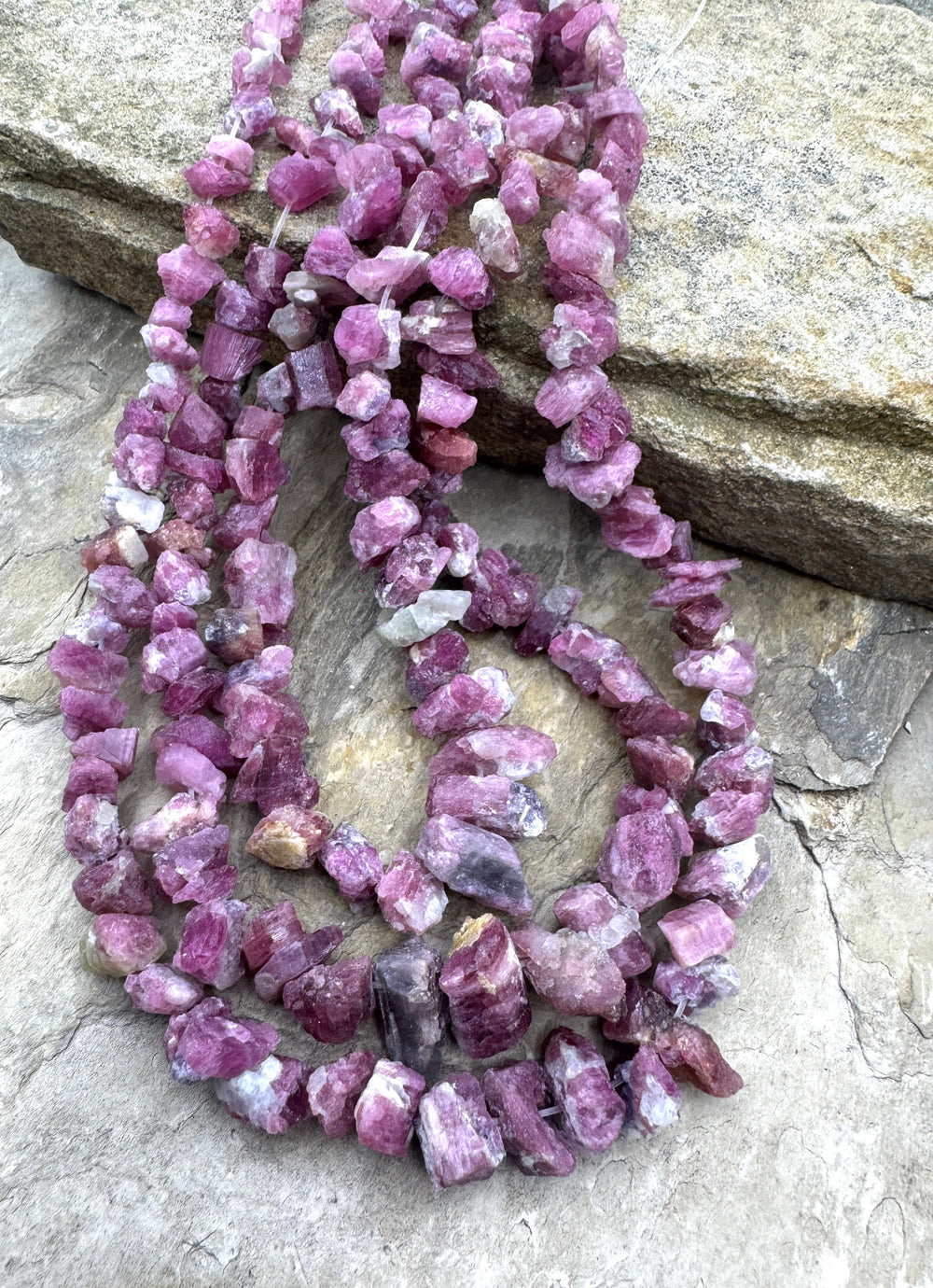 Pink Tourmaline Rough Cut Graduated 6-14mm Beads 15 inch