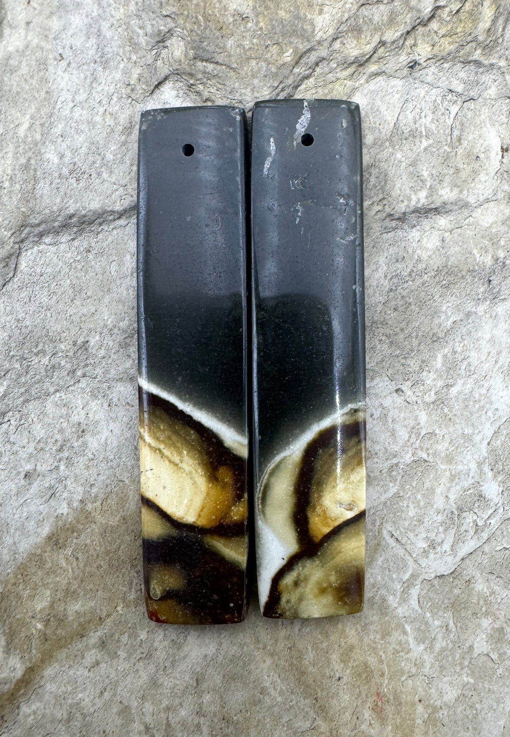 Polychrome Jasper LARGE Matching Beads Slab Pair 11x50mm